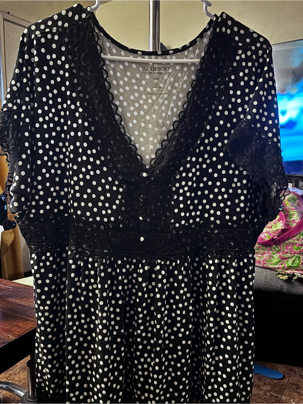 Babydoll Polka Dot Torrid Super Soft Lace Trim Button-Front Top Plus Size 2X